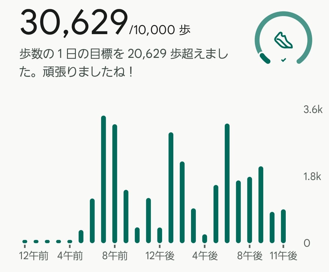 万博当日のfitbit歩数データ