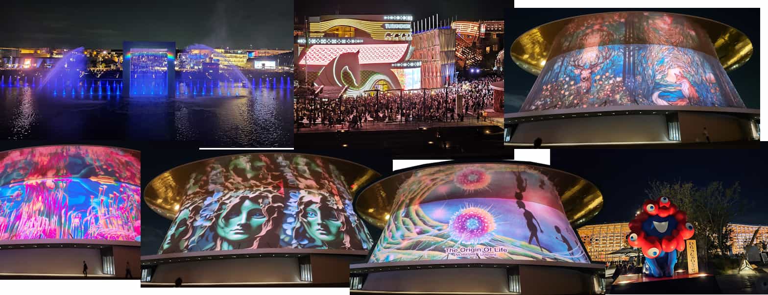 万博当日19~20時台の行程(夜の水上ショーとプロジェクションマッピング)