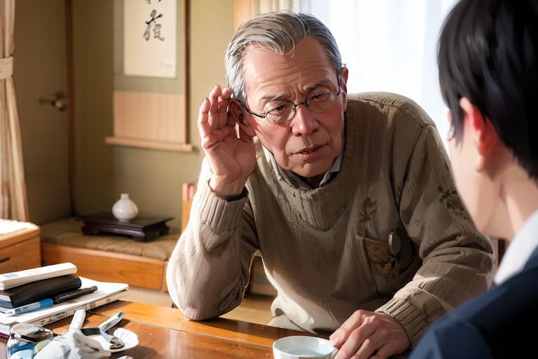 聴力が衰えて聞き返す老人
